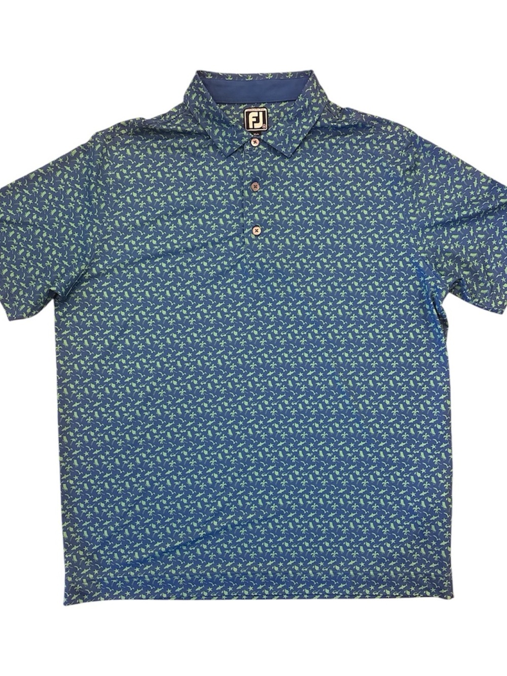 FootJoy FJ Athletic Fit XL Golf Polo Blue Green Tropical Print Performance Golf - Picture 2 of 10